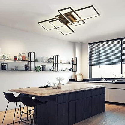 Becailyer LED Flush Mount Ceiling Lights with Remote, Black 4 Square Acrylic Modern Ceiling Lamp for Bedroom, Kitchen, Living Room, Study - Dimmable 3000-6000K