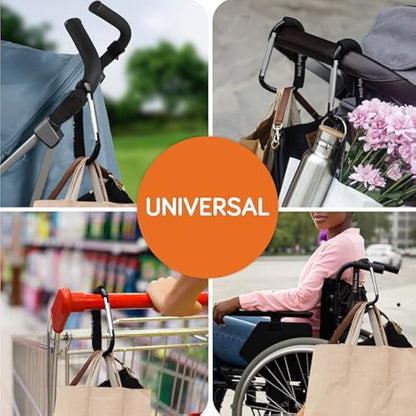 Baby Uma XL Pram Hooks (2 Pack) - Extra Large Carabiner Clip, Universal Stroller Clips, Carry 5 Kg per Buggy Clip, Baby Pram Accessories & Baby Travel Essentials, Baby Must Haves for Newborn
