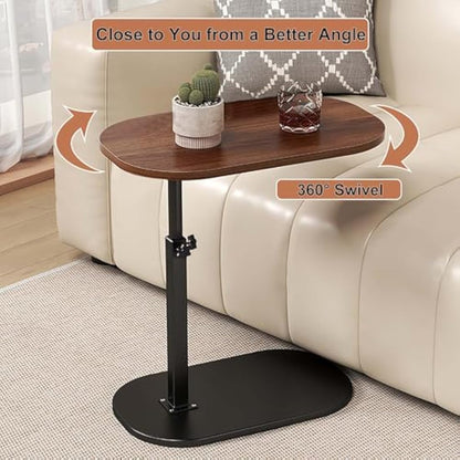 AYES Lifting Side Table 360° Swivel C Shaped End Table - TV Tray Table Narrow Side Table Laptop Desk for Living Room Bedroom Bedside Nursing Sofa Reading Study Snack Tea Coffee Couch (Dark Black)