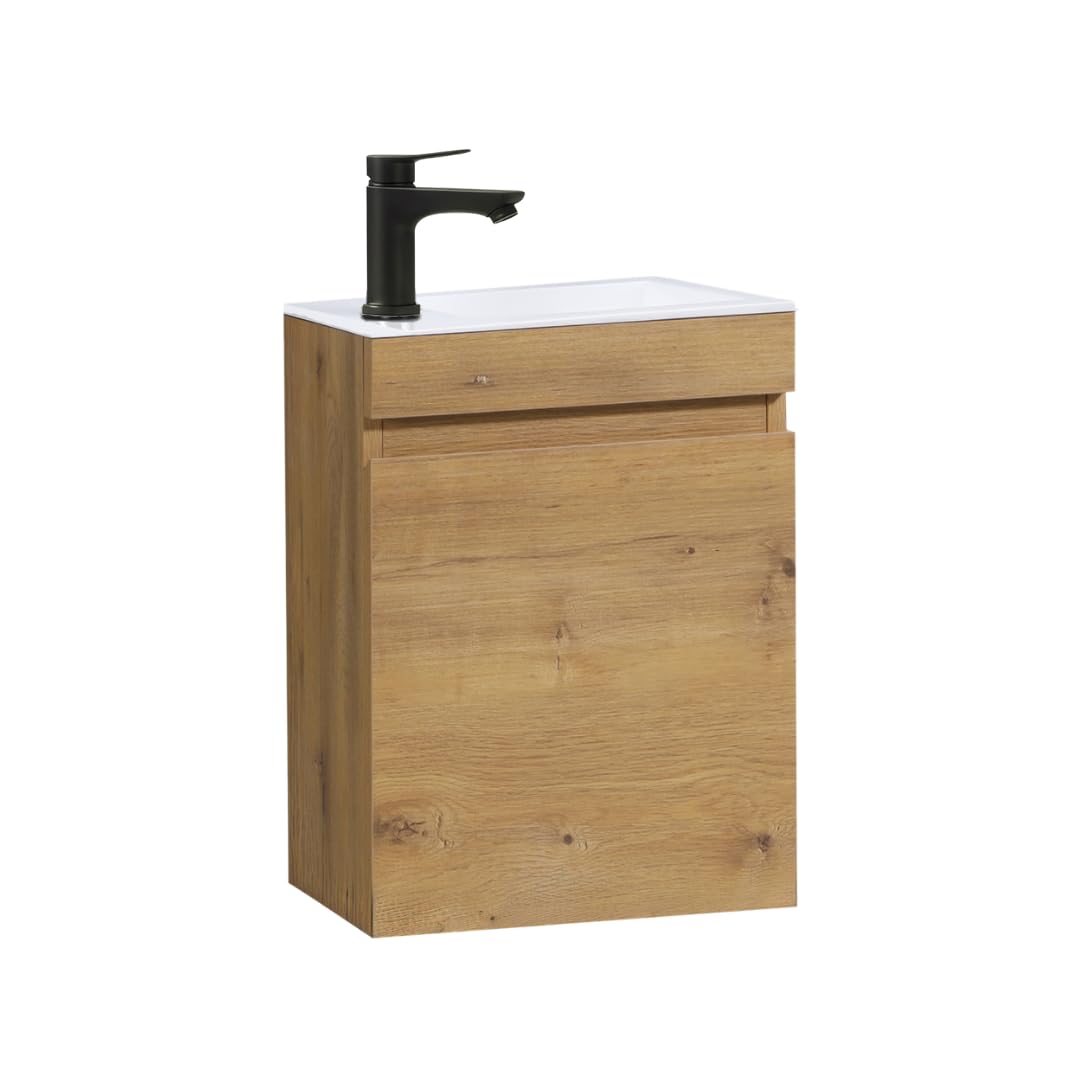 Kometmöbel Cloakroom Vanity Unit With Wash Basin Bathroom Vanity 40cm Wall Hung (Oak 40cm, Without Tap)