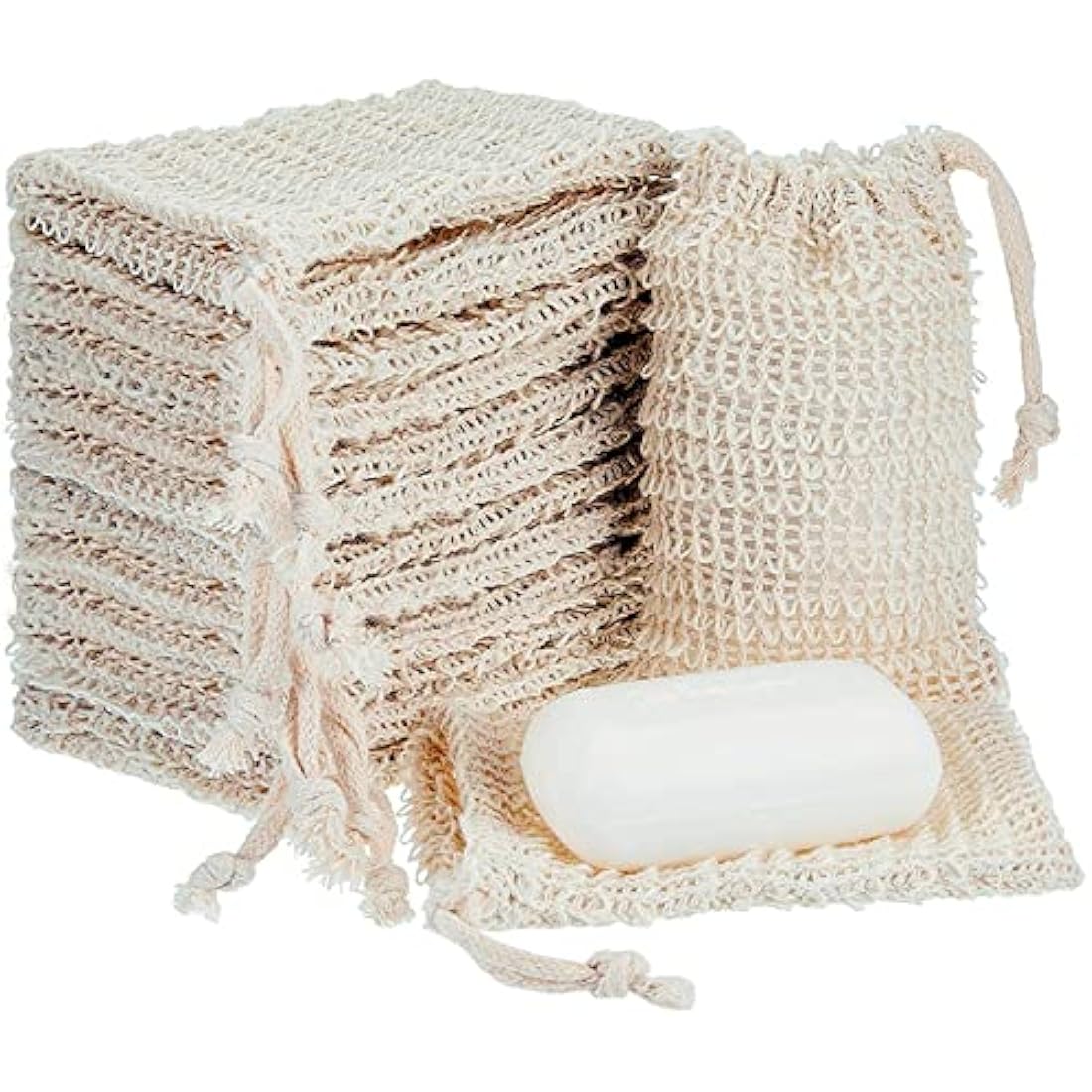 KIPETTO 15Pcs Soap Saver Bag Natural Sisal Exfoliating Soap Pouch Drawstring Soap Bags for Shower Bath, 5.5"x3.5"