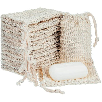 KIPETTO 15Pcs Soap Saver Bag Natural Sisal Exfoliating Soap Pouch Drawstring Soap Bags for Shower Bath, 5.5"x3.5"