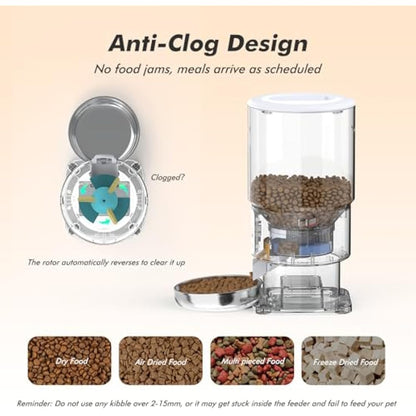 Automatic Cat Feeder, 5L Cat Feeder Automatic with Timer, Keep Food Fresh, Up to 16 Portions 6 Meals Per Day, Food Dispenser with Stainless Steel Cat Food Bowl, 10s Voice Recorder, Dual Power Supply