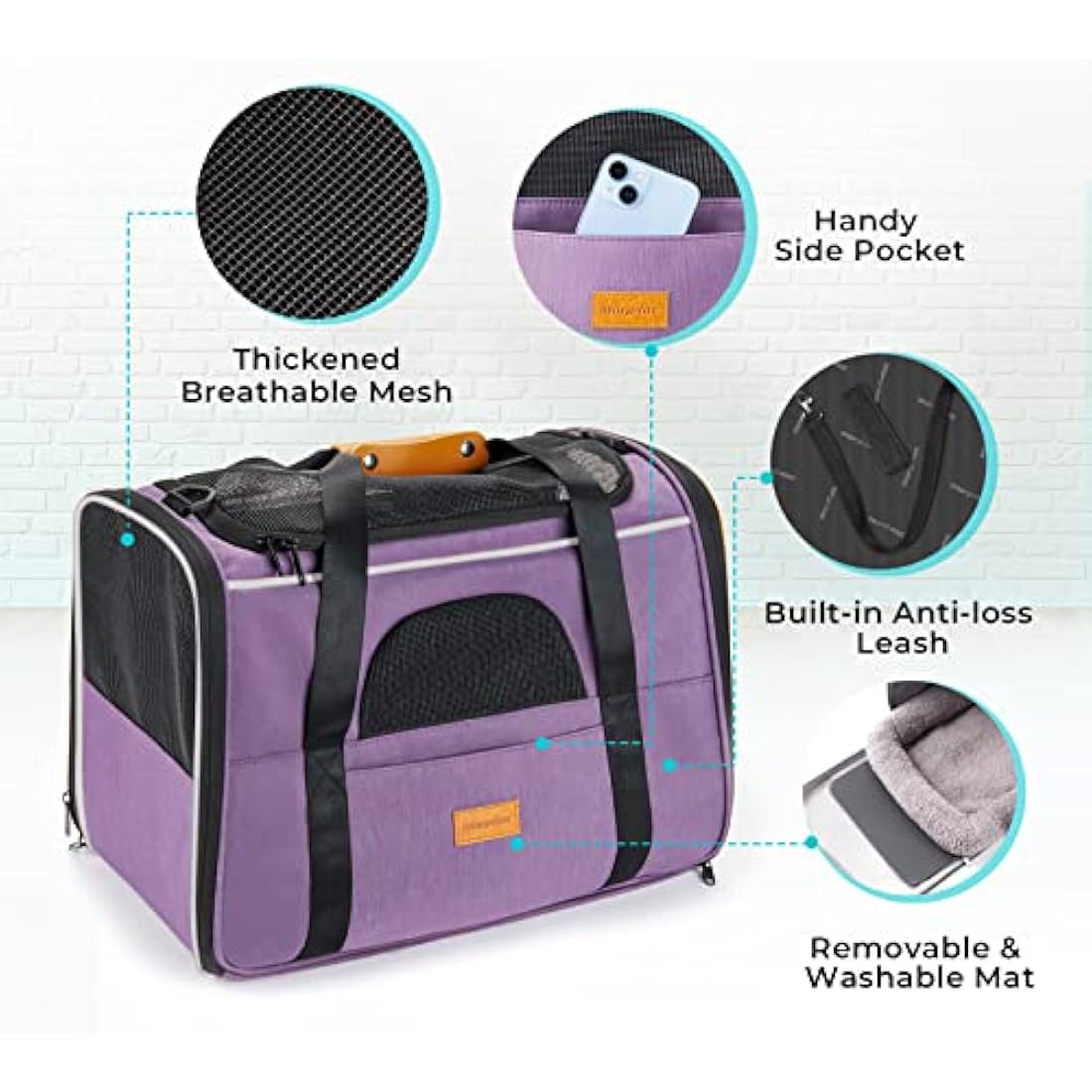 Morpilot Cat Carrier - Airline Approved Pet Carrier, Portable Dog Bag with Breathable Mesh, Adjustable Shoulder Strap, and Bowl - Small Travel Cage in Pink