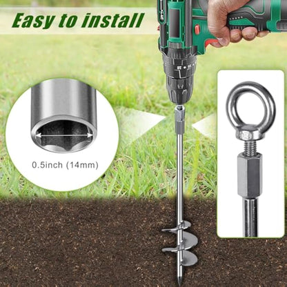 Insaga Tent Peg, 45cm Heavy Duty Ground Anchor Large Metal Earth Stake Spiral Blade Screw in Trampolines Spike for Swing Set/Camping/Shed/Dog/Carport with Fixed Loop Strap, 6 Pack