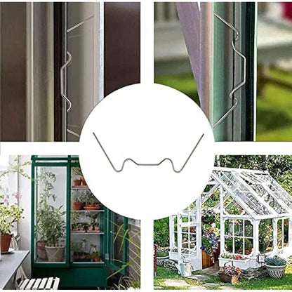 HONGCI 100Pcs W Clips for Greenhouse Glass Panes,Greenhouse Clips for Glass,Stainless Steel Greenhouse W Clips Greenhouse Window Clips Glass Pane Fixings Clips,Greenhouse Glass Clips for Holding Glass