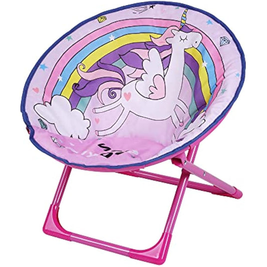 Outplea Rainbow Unicorn Kids Suacer Chair - Toddler Cartoon Moon Foldable Camping Chair for Patio, Beach, Picnic
