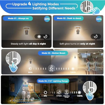 NBHANYUAN Lighting® 2PCS Outdoor LED Wall Light with Motion Sensor,4 Lighting Modes Outside Lights,SUS316 Stainless Steel Wall Lamp IP44 Waterproof 3000K Warm White for Porch,1000LM