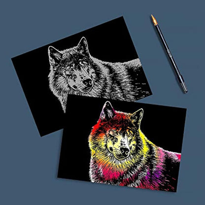 metagio 8PCS Scratch Art Paper A4 Animals Art Paper Rainbow Painting Engraving Art Sets with Scratch Drawing Pens and Cleaning Brush
