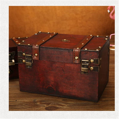 LIKEUDO Retro Jewelry Treasure Chest With Lock Vintage Wooden Trinket Storage Box (S (7.1x3.9x4.3in))