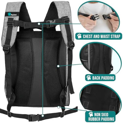 PetAmi Deluxe Pet Carrier Backpack for Small Cats and Dogs, Puppies | Ventilated Design, Two-Sided Entry, Safety Features and Cushion Back Support | for Travel, Hiking, Outdoor Use (Heather Gray)