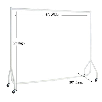 The Shopfitting Shop Heavy Duty White Clothes Rail 6ft Long x 5ft High Garment Storage Rack 32mm Steel Tube White