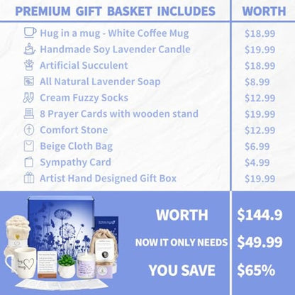 Sympathy Gift Baskets - Condolences Gift Box for Loss of Loved One, Sorry for Your Loss Gift Basket, Memorial Gifts for Mom, Dad, Husband - Bereavement Grief Gifts - Grieving Gift Box for Funeral