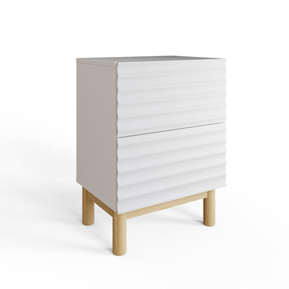 GFW Karla Bedside Table, White 2 Drawer Nightstand with Textured Front & Wooden Legs