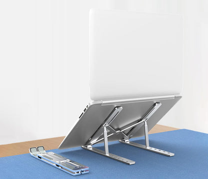 Fit4Less Foldable Laptop Stand, adjustable Height,Ergonomic Computer Stand, Aluminium Silver color for Various Laptops no more than 16'' （7 knots