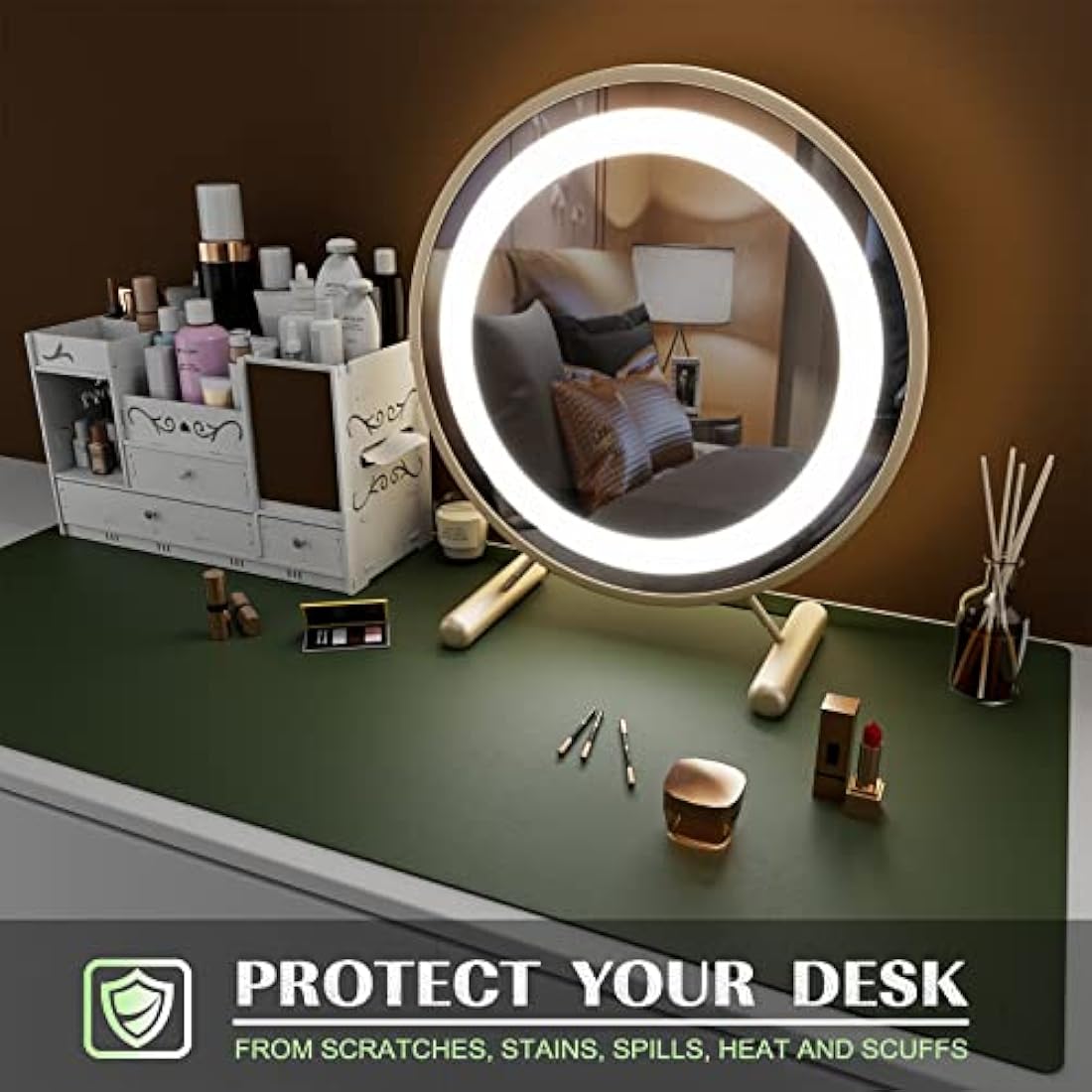 K KNODEL Large Office Leather Desk Mat, Mouse and Keyboard Pad, Computer and Laptop Mat, Desktop Protector and Cover, Writing Pad and Blotter (80x40cm, Dark Green)