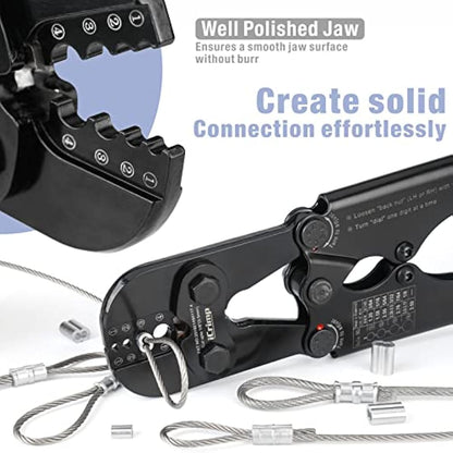iCrimp Hand Swage Wire Rope Crimping Tool, Compatible with Aluminum Duplex Hourglass Sleeves and Copper Duplex Sleeves, Built-in Cable Cutter for 1.2mm to 3.5mm Wire Rope