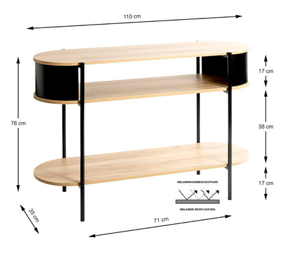 HAKU console, oak, black, metal, chipboard. Dimensions: W 110 x H 76 x D 39 cm. Style: Modern