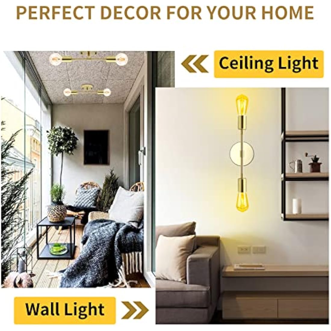 Brushed Gold Wall Sconces, Dual Socket E27 Lampholder Vanity Wall Lights Wall Lighting Fixtures for Bathroom,Living Room,Bedside, Set of 2(No Bulbs)