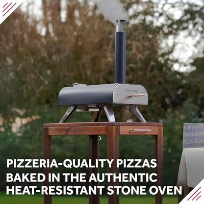 George Foreman Outdoor 12 Inch Wood Pellet Portable Wood Fired Pizza Oven Black with Paddle and Carry Bag, BBQ Oven & Smoker, Foldable Legs GFWPPO1BPC