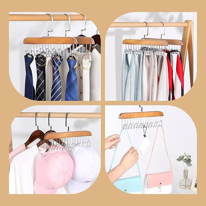 2 Pack Belt Hanger for Closet, Sturdy Wooden Belt Holder with 8 Hooks, Wood Belt Organizer for Closet, Space Save Tank Top Bra Hanger