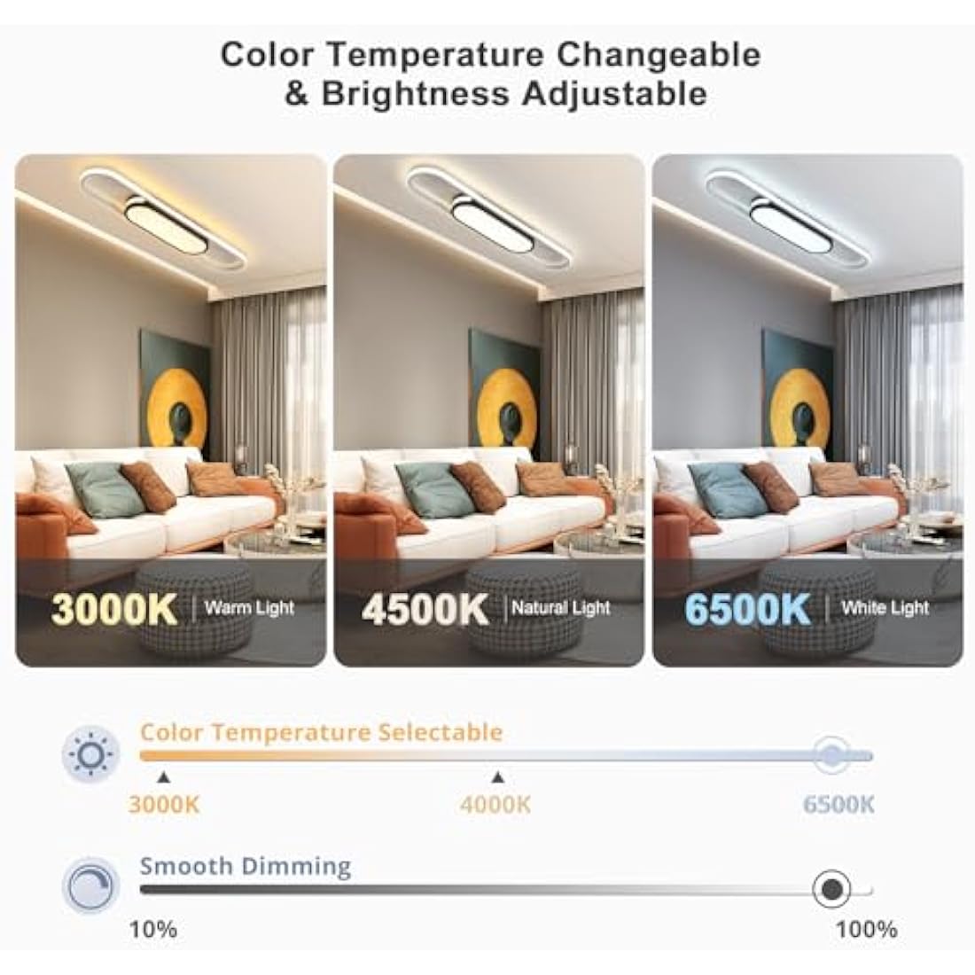 Oninio LED Ceiling Lights 80cm Modern Ceiling Lamp Dimmable Ceiling Light with Remote Control Linear Ceiling Lights for Living Room Kitchen Dining Room Bedroom (Black)