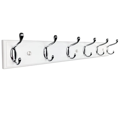lomejii Wood Wall Mounted Coat Rack with 6 Hooks, 58 cm,White, Strong Coat Hook Rack for Clothes, Hat, Bag