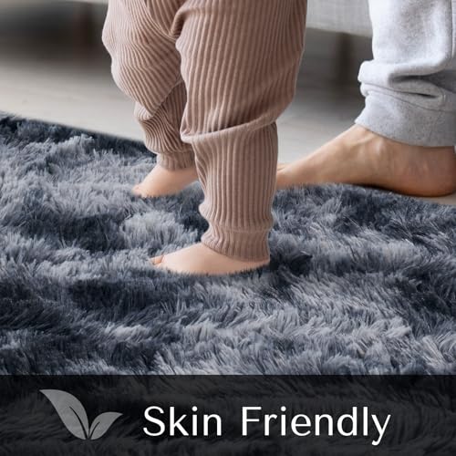 JOJOSEE Rugs Living Room, 200 x 300 cm Grey Area Rug, Anti Slip Soft Fluffy Shaggy Extra Large Floor Carpets Mat for Bedroom, Nursery Bedside (Dark