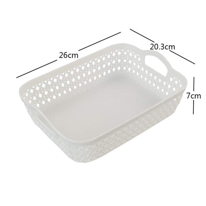 Callyne Set of 6 White Small Plastic Storage Basket Tray with Handle, Plastic Storage Baskets for Shelves