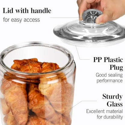 MASTERTOP Biscuit Jars, Set of 2 Glass Storage Jar with Airtight Lid, 3.9L Cookie Jar Sweet Jars with 15pcs Storage Bags, Clear Glass Container for Coffee, Sugar, Pickle, Oats, Flour, Pods