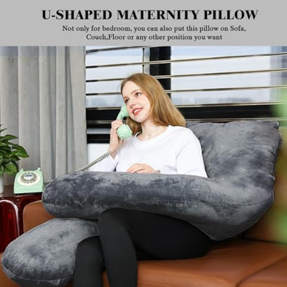 Chilling Home Pregnancy Pillows for Sleeping,U Shaped Maternity Pillow Pillow,55 inch Full Body Pillow Long Pillows for Sleeping, Maternity&Body Pillows for adults with Cover Velvet,Light Black