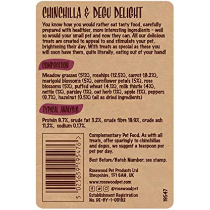 Rosewood Naturals Chinchilla & Degu Delight, Small Animal Treat for Rabbits, Guinea Pigs, Chinchillas, Degus, Hamsters, Gerbils, Mice and Rats, 150g