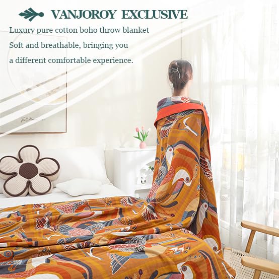 VANJOROY Double-sided Sofa Large Bed Throw Blanket, 100% Organic Cotton Warm Soft Bohemian Throw for 2 3 Seater Settees Armchair Couch and Bed.