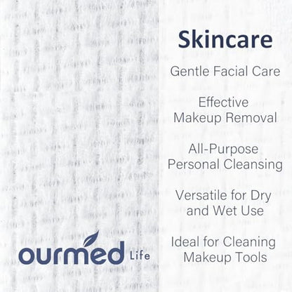 Ourmed Life Face Towels, Disposable Biodegradable Clean Face Wipes for Sensitive Skin, Lint- free Facial Towels for Women Cleansing, Skincare and Makeup Remover, Dry Wipes,600 Count EF Texture
