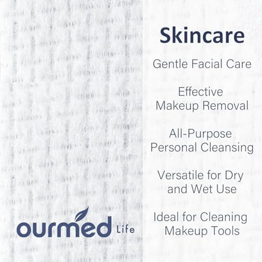 Ourmed Life Face Towels, Disposable Biodegradable Clean Face Wipes for Sensitive Skin, Lint- free Facial Towels for Women Cleansing, Skincare and Makeup Remover, Dry Wipes,600 Count EF Texture