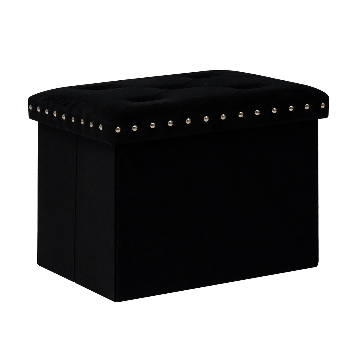 Bonlife Velvet Ottoman with Storage,Small Storage Boxes with Lids,Folding Ottoman Seat,Footstool for Living Room,42x32x32cm,Black