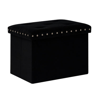 Bonlife Velvet Ottoman with Storage,Small Storage Boxes with Lids,Folding Ottoman Seat,Footstool for Living Room,42x32x32cm,Black