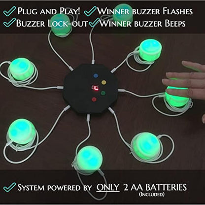 Trebisky Quiz Answer Game Buzzer Standalone System w/ LED Light Buttons 8-Player 1m Cables (System 2nd Gen)