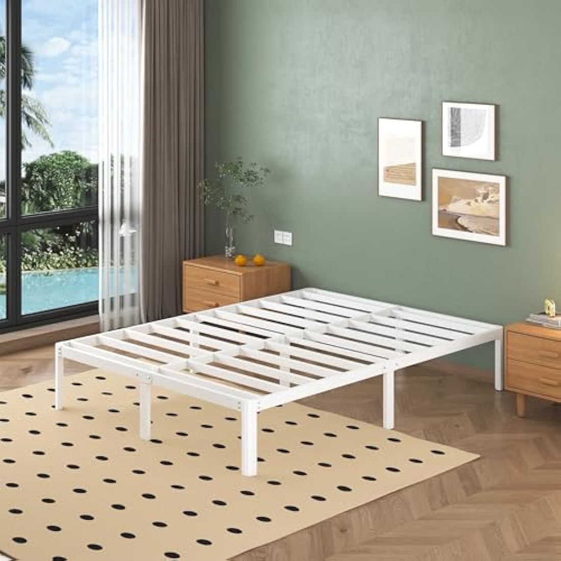 Lutown-Teen Small Double Bed Frame 30.5 cm High with Rounded Corner Legs, Heavy Duty Metal Bed Frame Small Double 4ft with Steel Slats Support, Noise Free, Easy Assembly, White