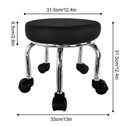 WKWKER Small Rolling Stool PU Leather Roller Seat 360° Swivel Low Round Chair with Universal Caster Wheels for Home Massage Garden Office Garage Shop