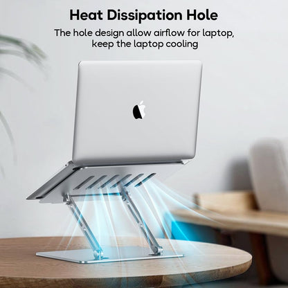 Deflecto Folding Adjustable Height Aluminium Laptop Stand with Vertical Vented Platform suitable for Laptops up to 17" in Silver