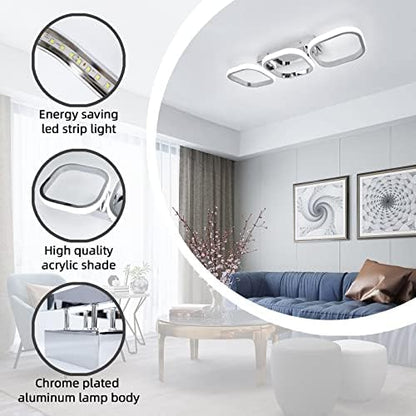 EIDISUNY Modern Led Ceiling Light, Flush Mount Ceiling Lamp 3 Squares LED, Close to Ceiling Lighting Fixtures for Hallway Bedroom Living Room Kitchen Office Entrance - 33W Cool White Light (Silver)