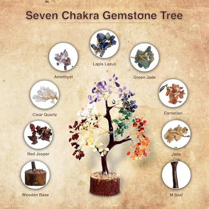 Wonder Care 7 Chakra Tree for Positive Energy Home Decorations and Healing Crystal Tree with M-Seal & Golden Wire | Money Tree | Crystal Decor | Multi Crystal | Feng Shui Decor (150 Beads)