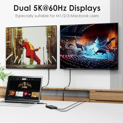 WAVLINK USB 3.0/C to Dual HDMI Splitter for Extended Display, Displaylink Adapter 4K 60Hz for Apple Mac M1/M2/M3 or Windows 10/11