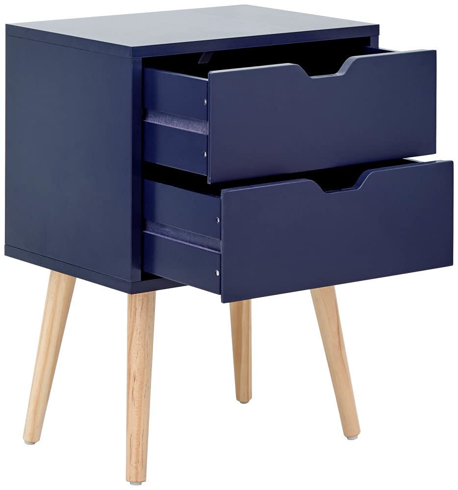 GFW Nyborg Scandinavian Style 2 Drawer Bedside Cabinet with Pine Wooden Legs,30D x 40W x 56H cm, Wood, Nightshadow Blue, 40 x 56 x 30 cm