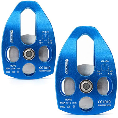 NewDoar 30KN Single/Double Pulley CE Certified Large Rescue Pulley for Diameter Max 16mm Rope Single/Double Sheave with Swing Plate for Rescue Hauling Arborist Tree Climbing