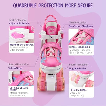 Gonex Adjustable Roller Skates,4 Light up Wheels and Sizes Adjustable Quad Skate for Indoor Outdoor for Girls Women Kids Beginner