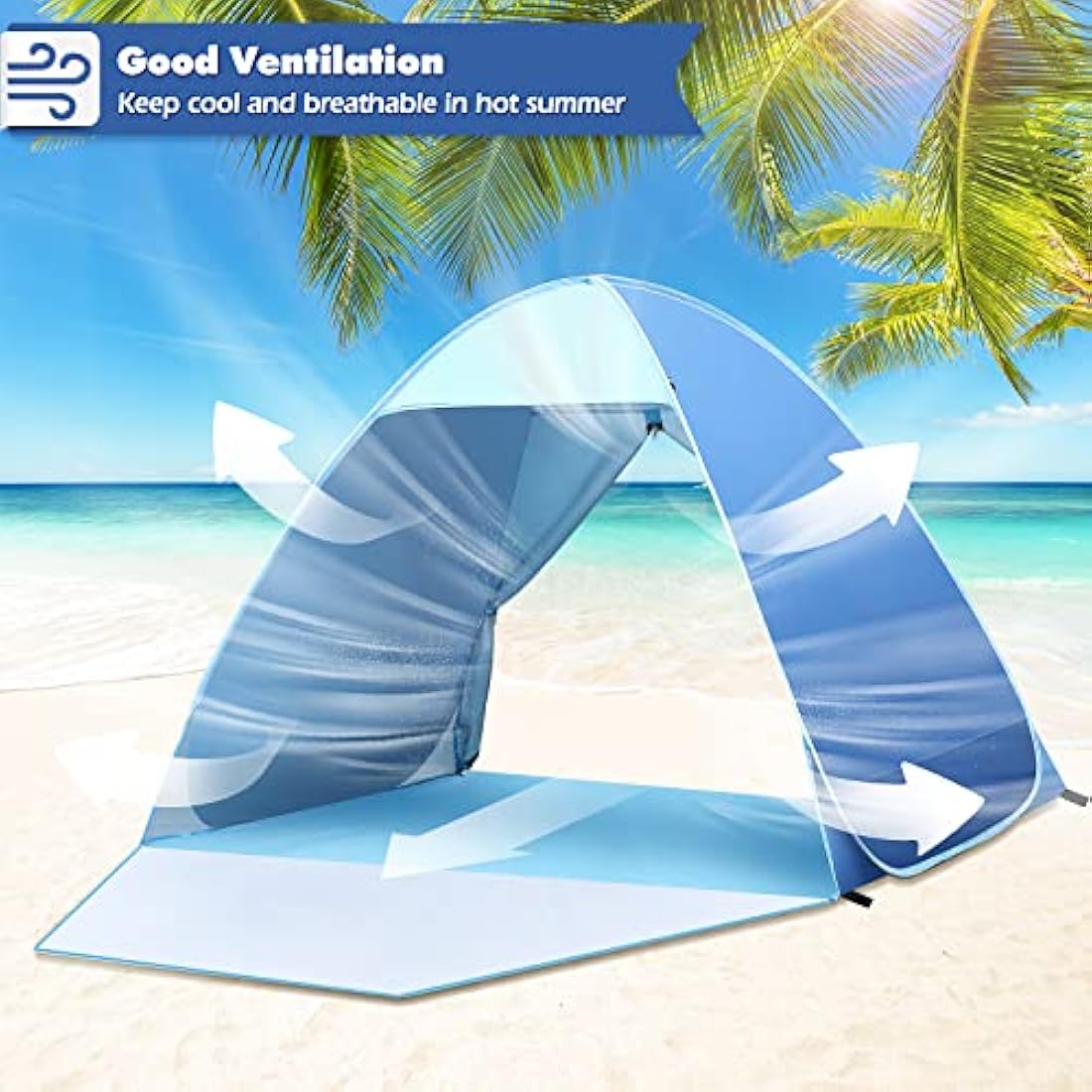 Pop Up Beach Tent, Beach Tent UV 50+ Protection Automatic Beach Tent Shelter Portable Sun Shade Tent with Front Extended Floor Zipper Back Door for Beach, Garden