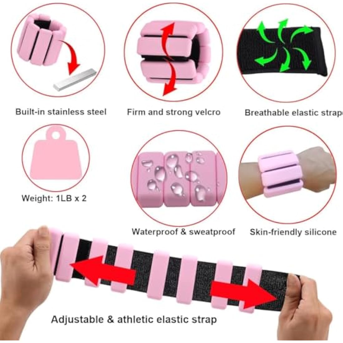2 PCS Adjustable Wrist Weights Ankle Weights Set for Exercise Walking Jogging Yoga Aerobics Pilates Weight-Bearing Bracelet Fitness Wristband