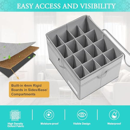 LUVHOMEE Shoe Organiser for Closet, Fits 16 Pairs, Large Shoe Box Storage Containers, Clear Foldable Shoe Storage Bins w/Bottom Support, Space Saving Shoes Holder w/Reinforced Handles, Grey
